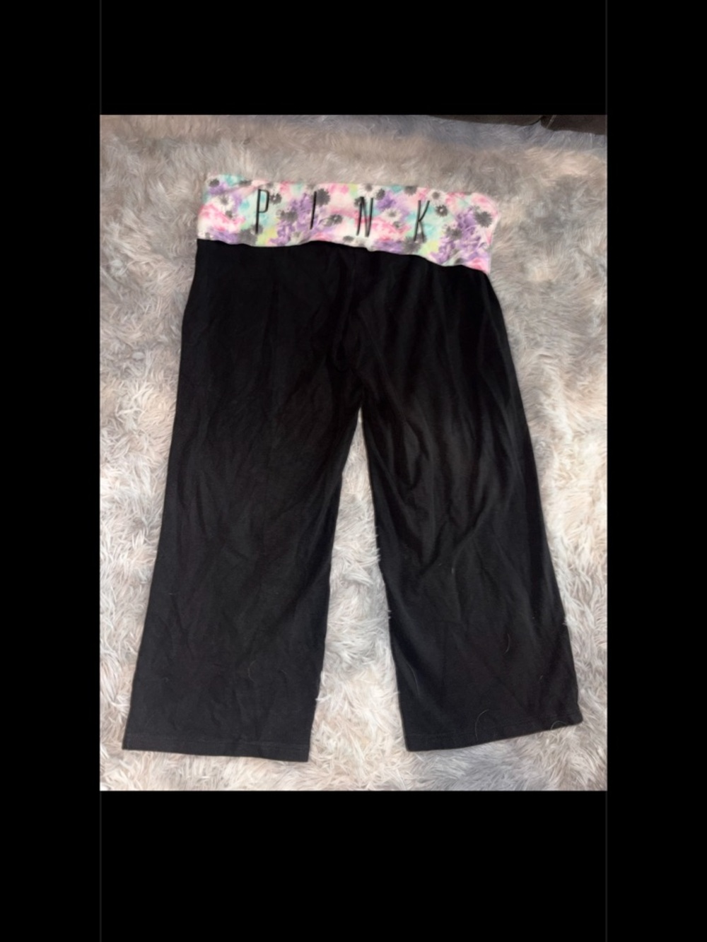 PINK Victoria's Secret Black Capri Yoga Pants with Flower Waistband